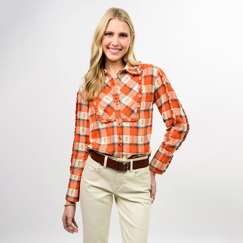 Ivy Jane Orange Shirt with Bib and Frills