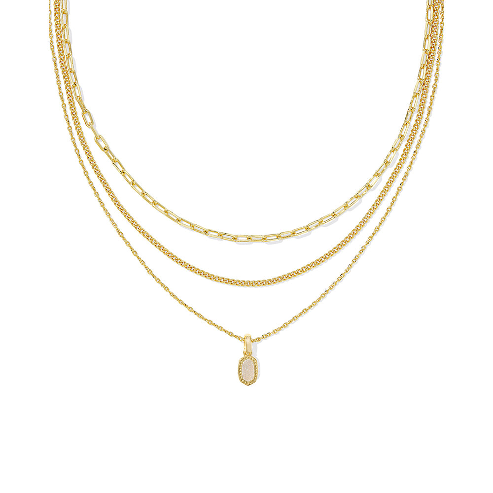 Triple gold chain necklace with pendant