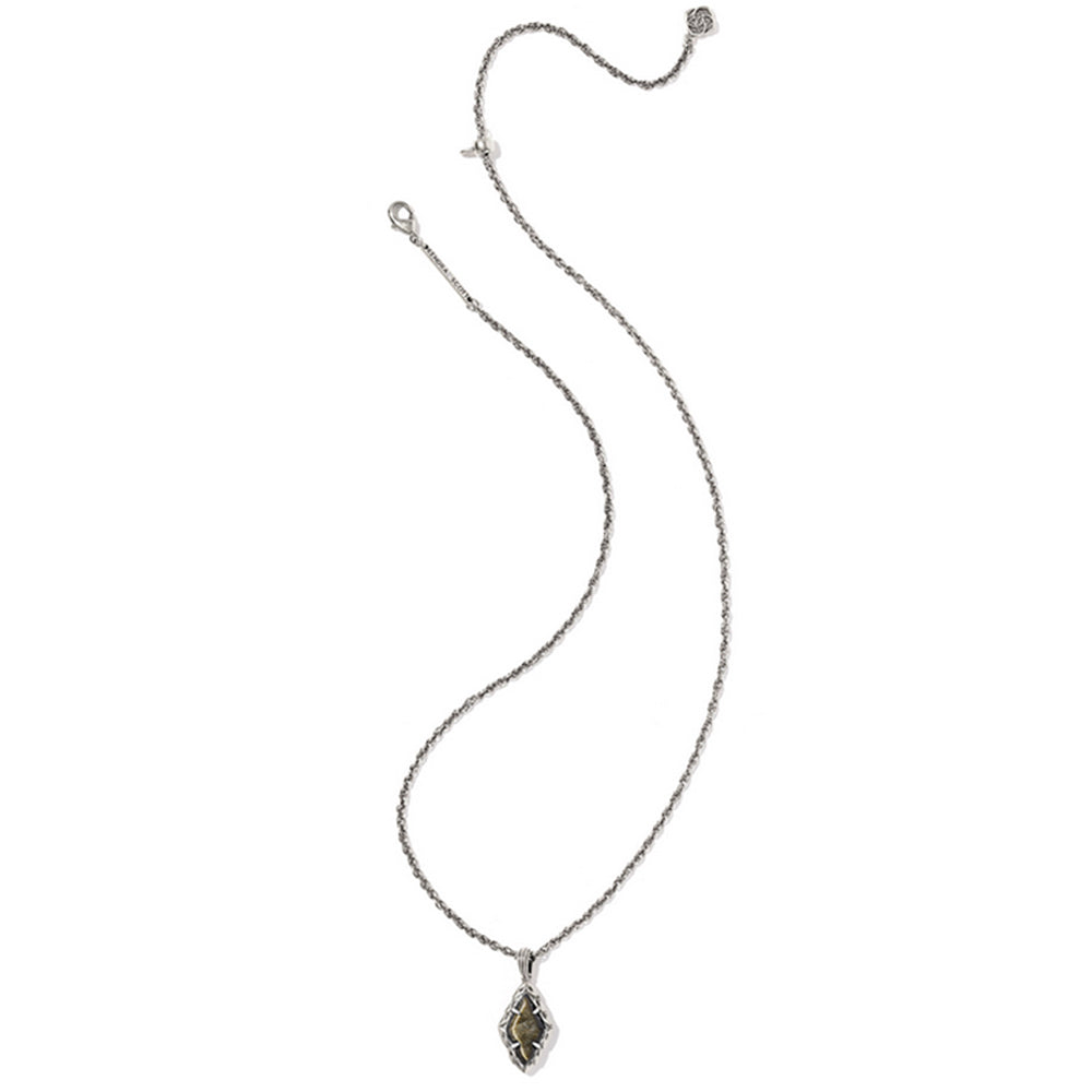 Silver necklace with a pendant on a white background