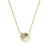 A gold apple pendant necklace on a delicate gold chain, shown against a plain white background.