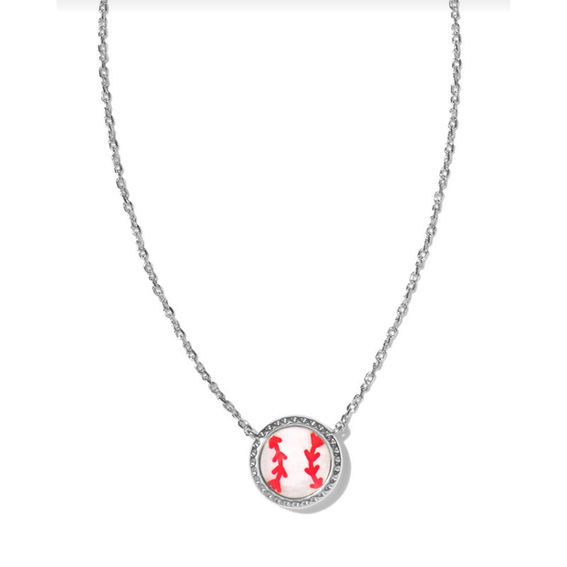 Kendra Scott Baseball Short Pendant Necklace Silver Ivory Mother of Pearl