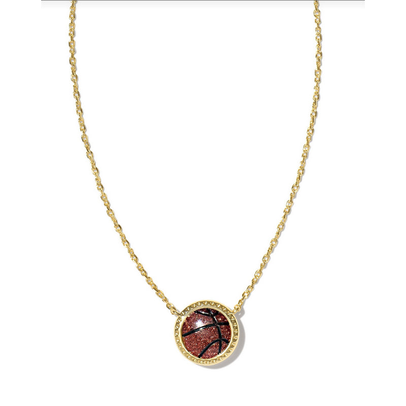 Kendra Scott Basketball Short Pendant Necklace Gold Orange Goldstone