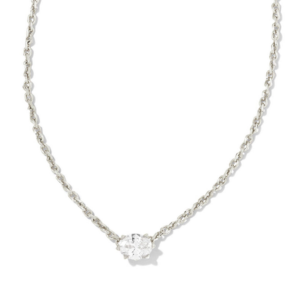 Silver necklace with April birthstone closeup
