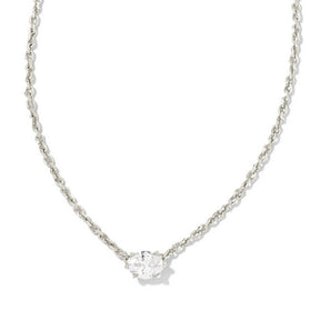 Silver necklace with April birthstone closeup