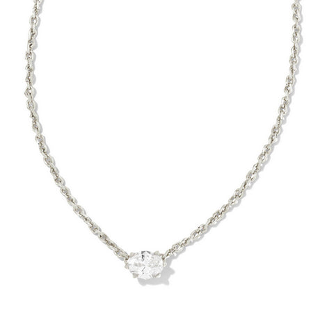 Silver necklace with April birthstone closeup