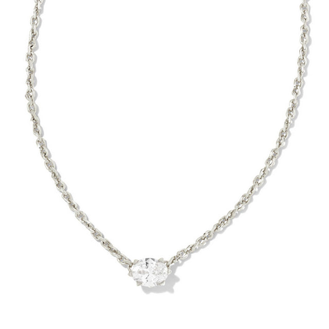 Silver necklace with April birthstone closeup