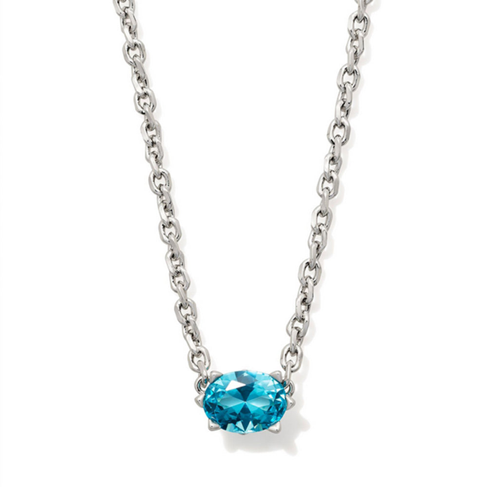 Silver necklace with March birthstone