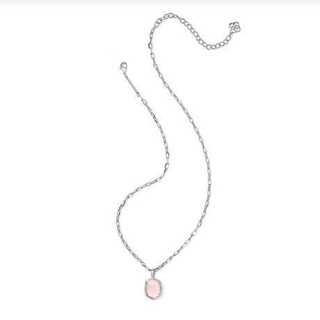 Necklace with a pink pendant on a white background