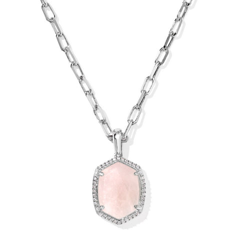 Necklace with a pink pendant on a white background