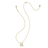 A delicate gold chain necklace featuring a small cowboy boot pendant with a white inlay, displayed on a clean white background.