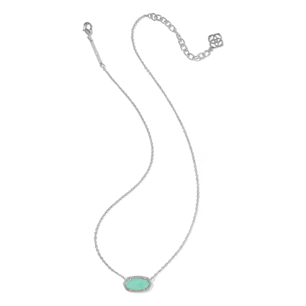 A silver chain necklace featuring an oval pendant with a light mint green center, displayed on a clean white background.