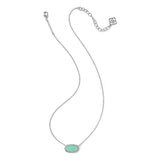 A silver chain necklace featuring an oval pendant with a light mint green center, displayed on a clean white background.