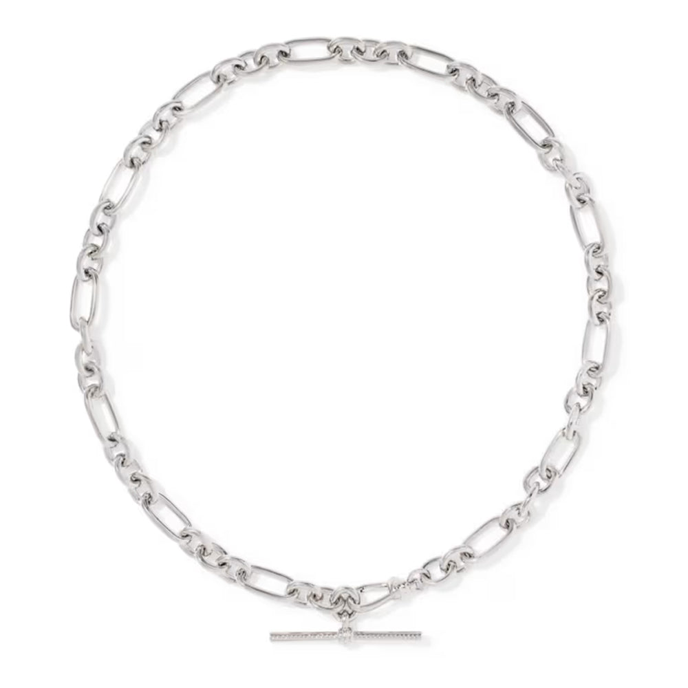 A silver Figaro chain necklace with a toggle clasp, displayed on a clean white background.