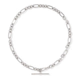 A silver Figaro chain necklace with a toggle clasp, displayed on a clean white background.