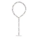 A silver-toned chain lariat necklace with a long drop chain and a T-bar clasp, displayed on a clean white background.