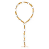 A two-tone gold and silver chain necklace with a long drop chain and a T-bar clasp, shown on a plain white background.