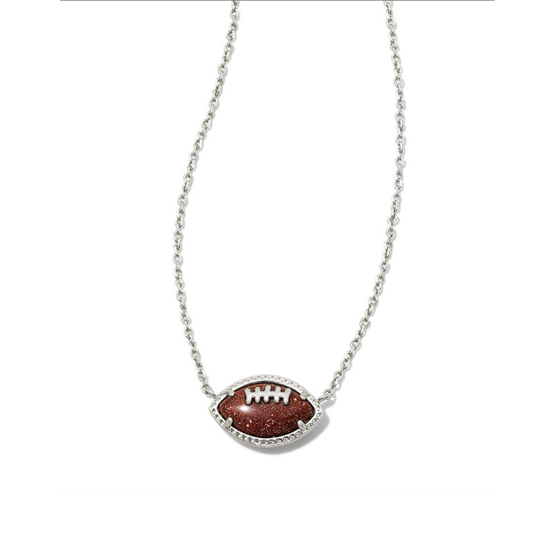 Kendra Scott Football Short Pendant Necklace Silver Orange Goldstone