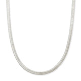 A silver-toned snake chain necklace shown in a U-shape against a plain white background.