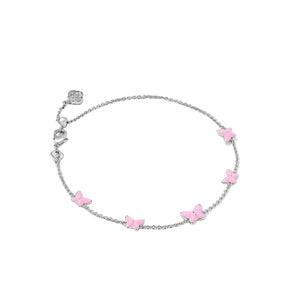 Bracelet with pink butterfly charms on a white background