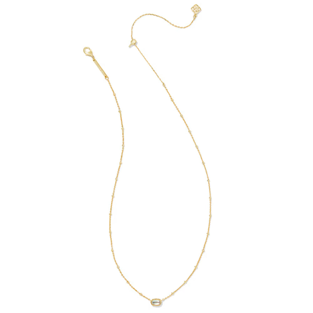 A delicate gold chain necklace with a small oval bezel-set clear gemstone at the center, displayed on a clean white background.