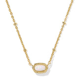 A gold chain necklace featuring a central oval bezel-set white opal with tiny clear stones around it, shown on a clean white background.