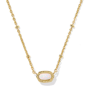 A gold chain necklace featuring a central oval bezel-set white opal with tiny clear stones around it, shown on a clean white background.