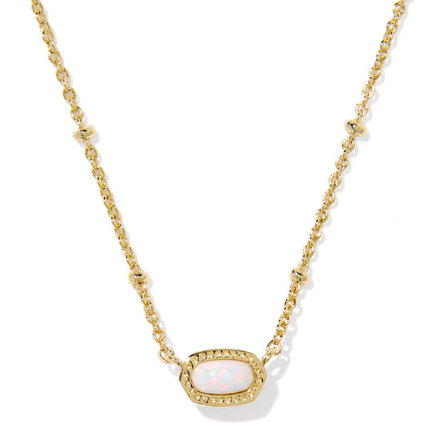 A gold chain necklace featuring a central oval bezel-set white opal with tiny clear stones around it, shown on a clean white background.