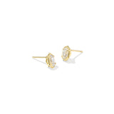 A pair of gold stud earrings with marquise-cut clear gemstones in a textured bezel setting, shown on a plain white background.