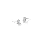 A pair of silver stud earrings with marquise-cut clear gemstones in a textured bezel setting, shown on a plain white background.