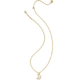 Gold necklace with a crescent moon pendant on a white background
