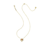A delicate gold chain necklace featuring a small mushroom-shaped pendant, displayed on a clean white background.