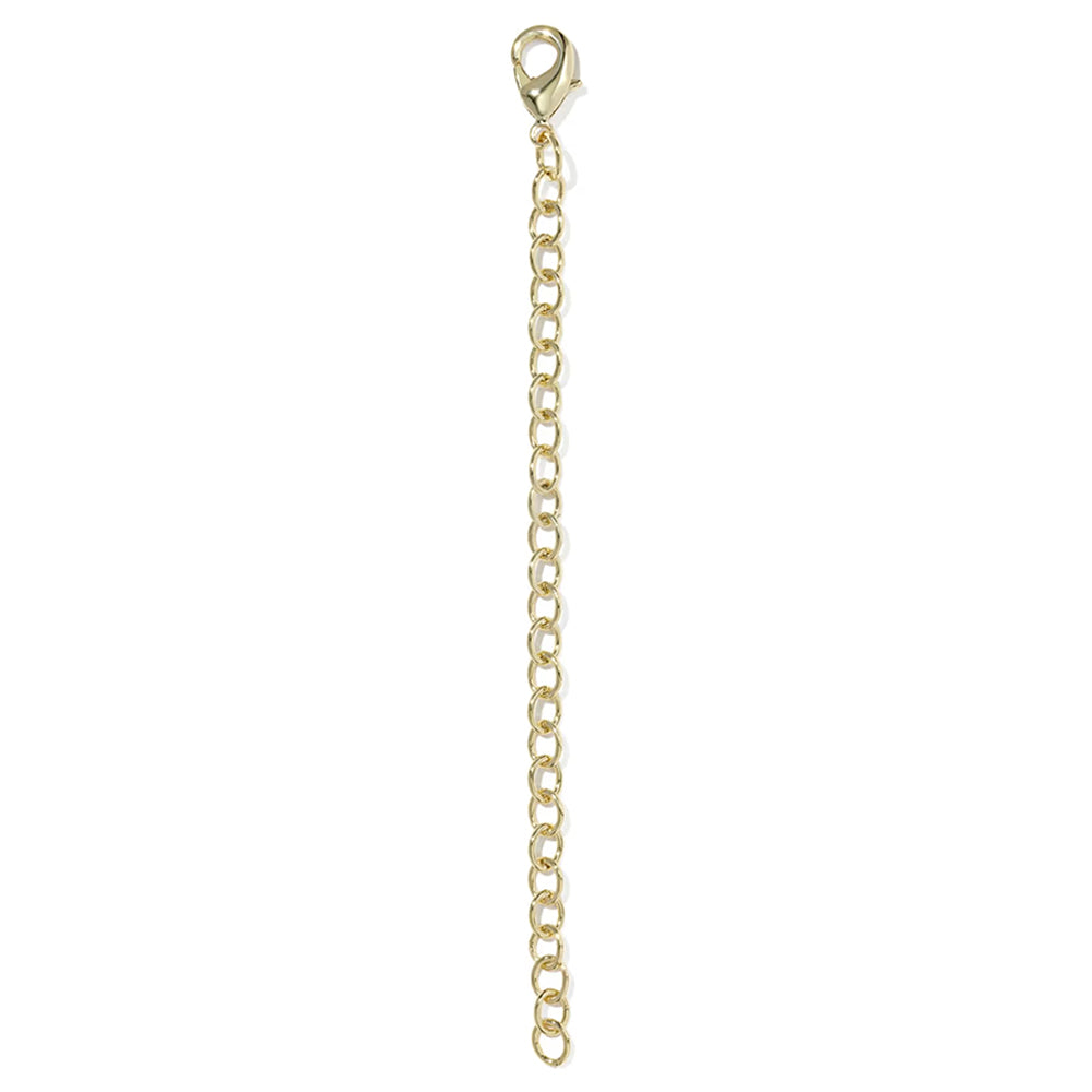 A gold-toned chain extender with a lobster clasp at the top, shown vertically against a plain white background.