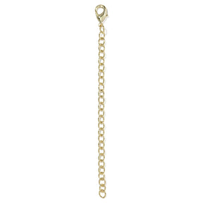 A gold-toned chain extender with a lobster clasp at the top, shown vertically against a plain white background.