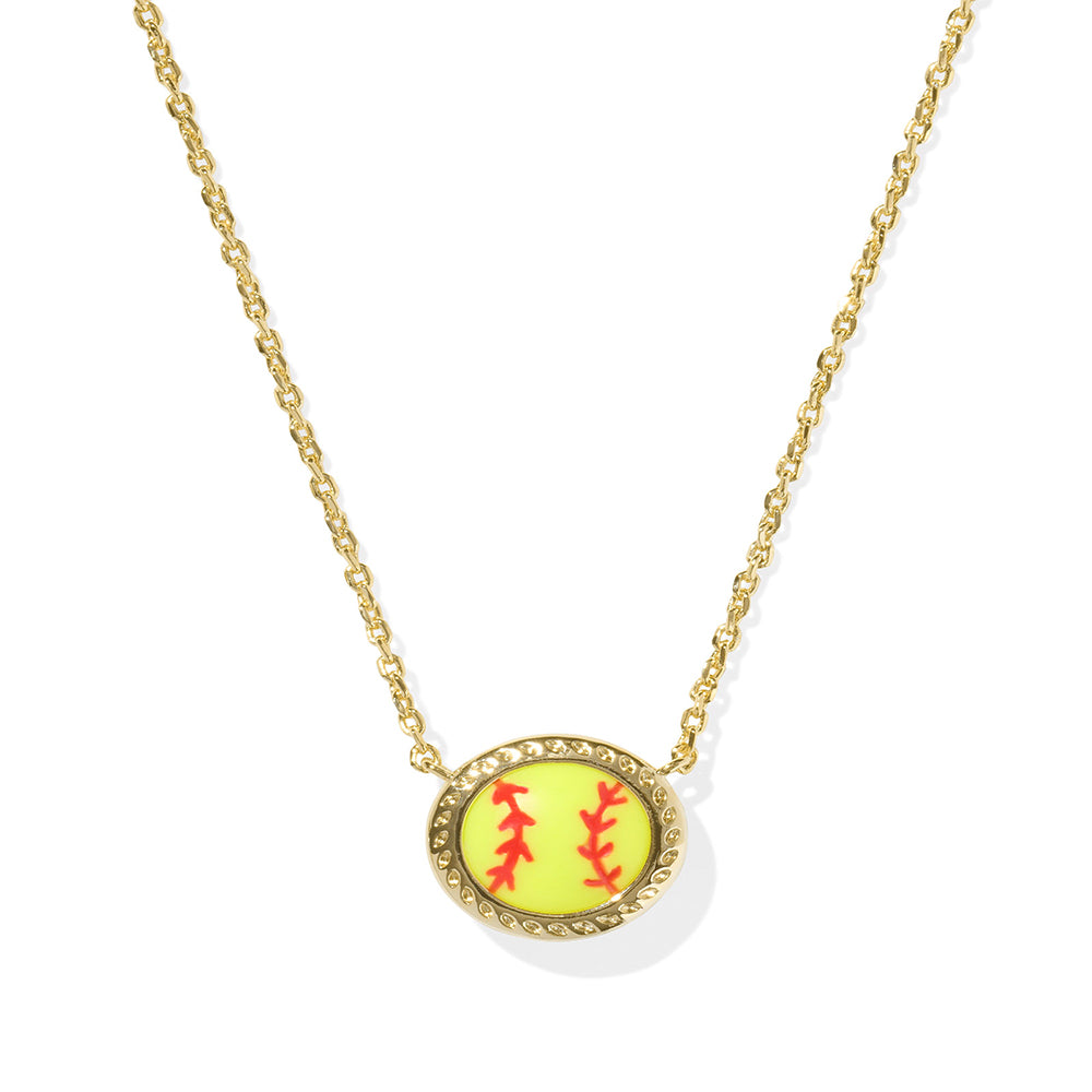 Kendra Scott Softball Short Pendant Gold Chartreuse Magnesite Necklace