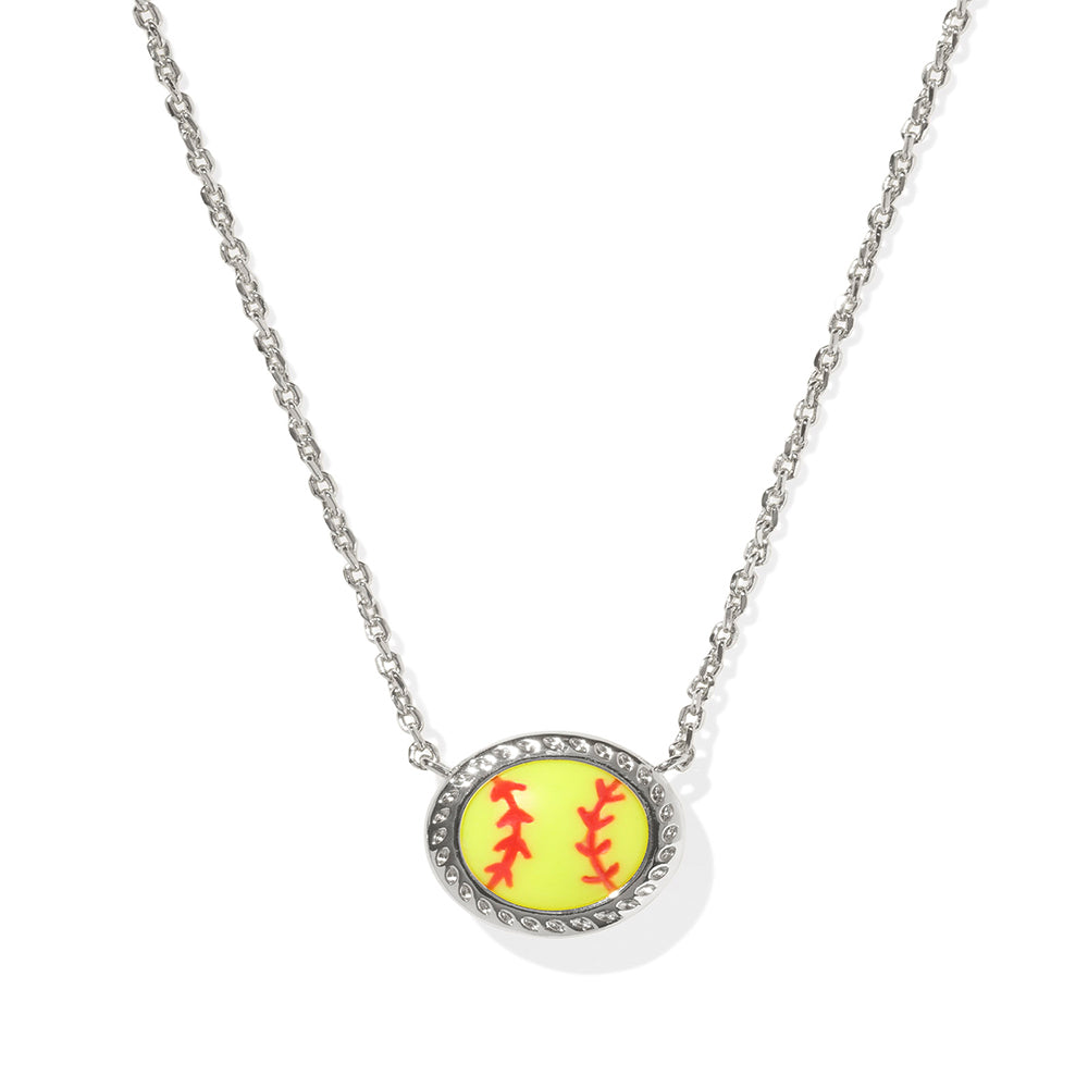 Kendra Scott Softball Short Pendant Silver Chartreuse Magnesite Necklace
