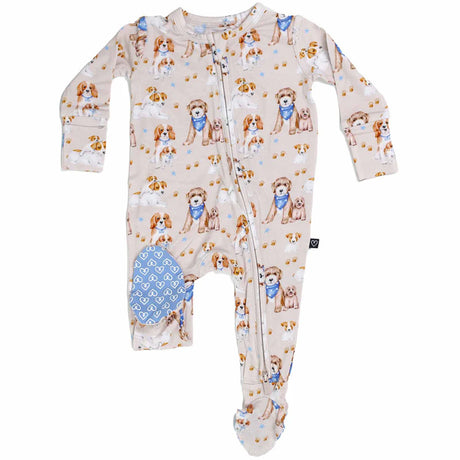 Baby onesie with dog pattern on a white background