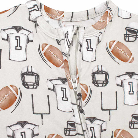 Children's hoodie with football-themed pattern on a white background