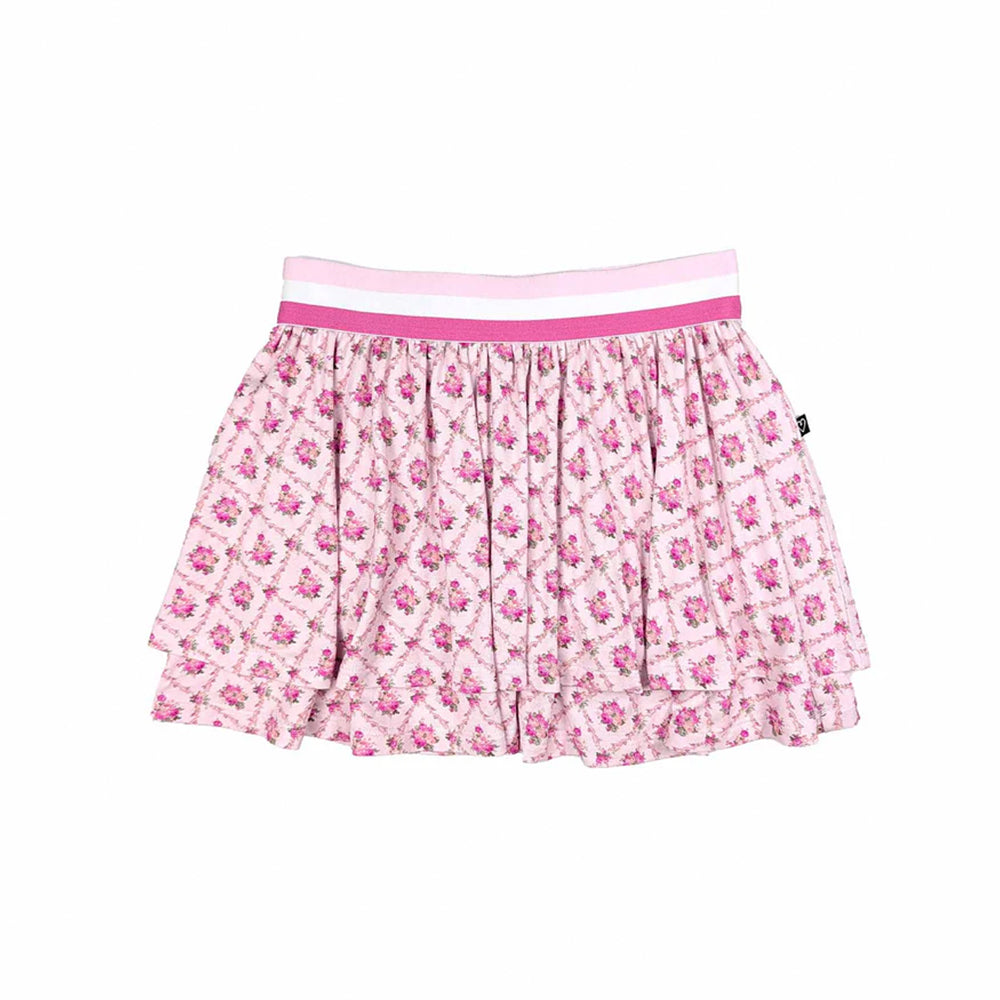 Floral skirt with pink waistband on a white background