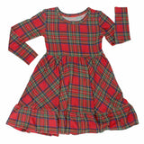 Red plaid dress with long sleeves on a white background