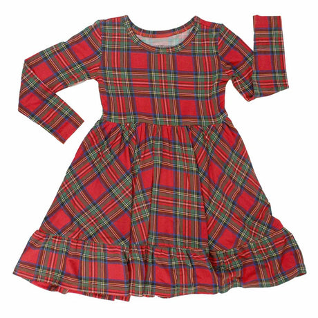 Red plaid dress with long sleeves on a white background