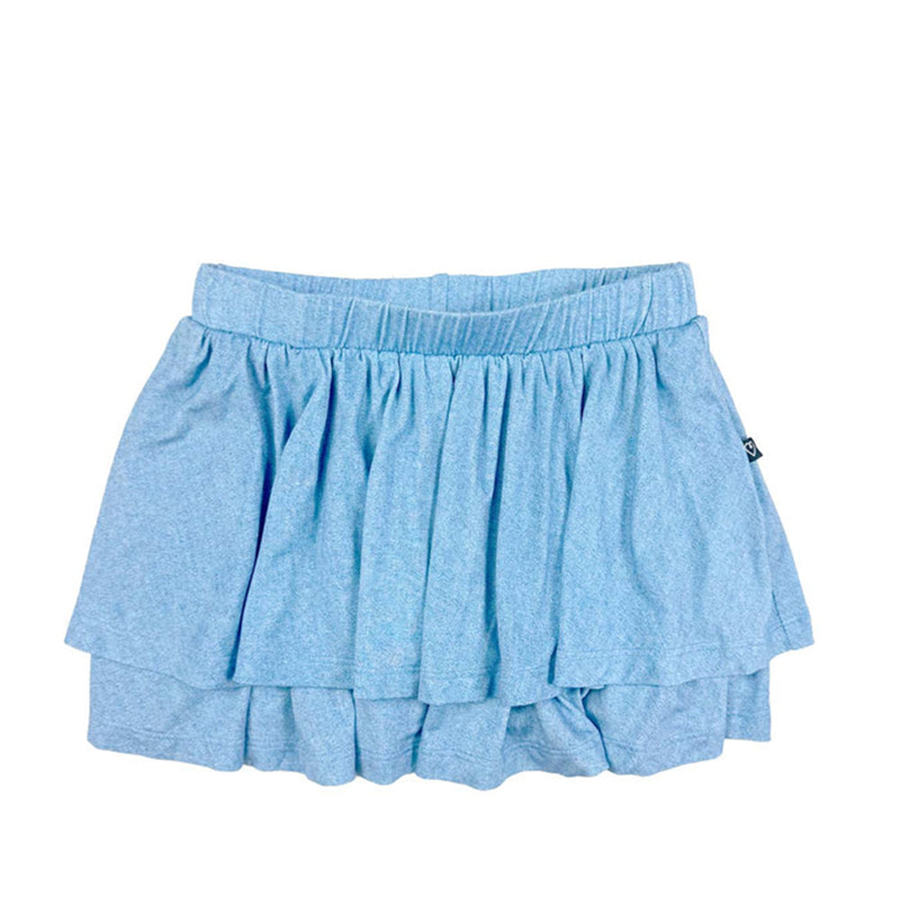 Light blue skirt with ruffled layers on a white background