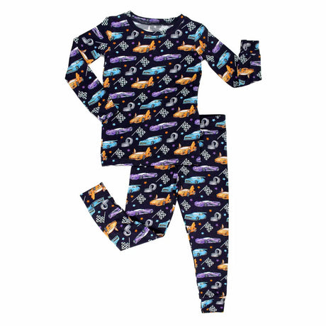 Children's pajama set with car pattern on a white background