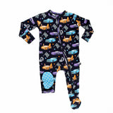 Children's onesie with car pattern on a white background