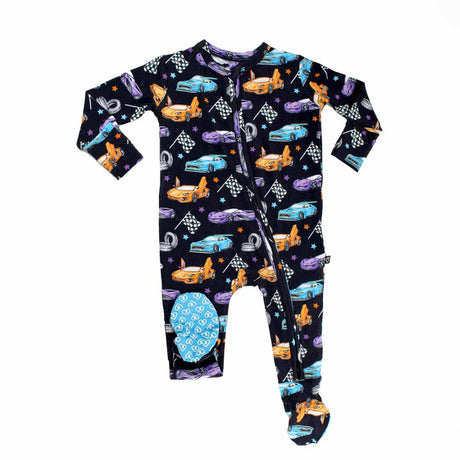 Children's onesie with car pattern on a white background