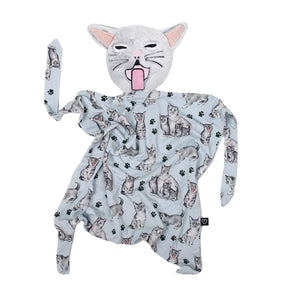Cat-shaped hooded blanket with cat pattern on a white background