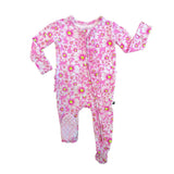Pink floral baby onesie on a white background