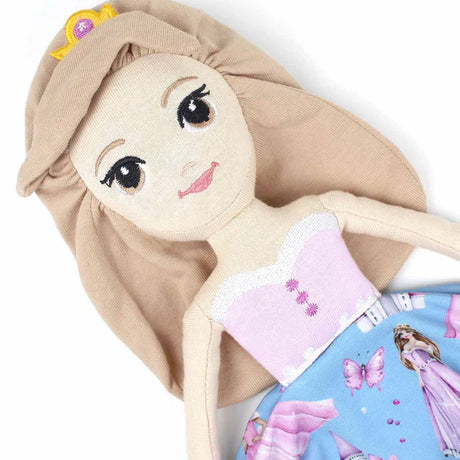 Plush toy with a headband and dress on a white background