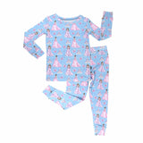 Children's pajama set with princess pattern on a light blue background