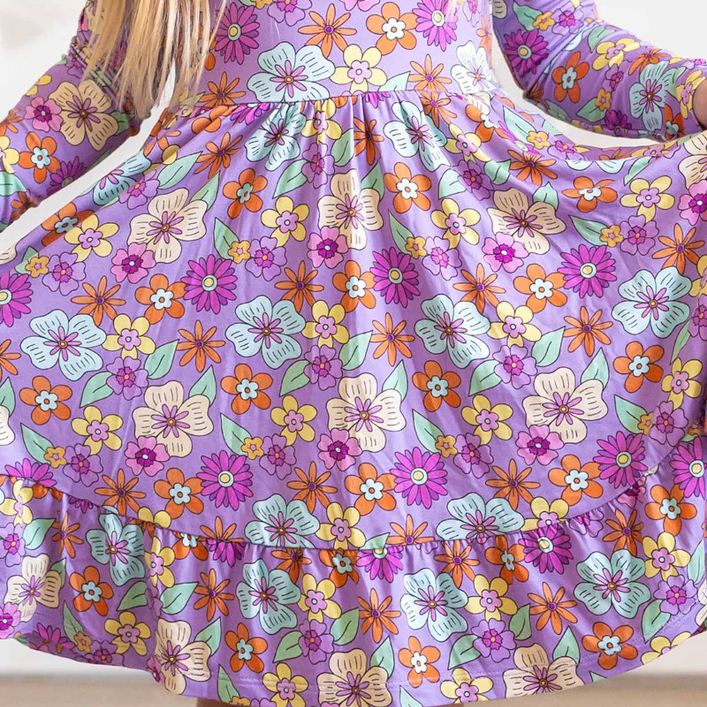 Floral dress with a colorful pattern on a white background