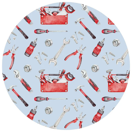 Pattern of tools and toolbox on a blue background